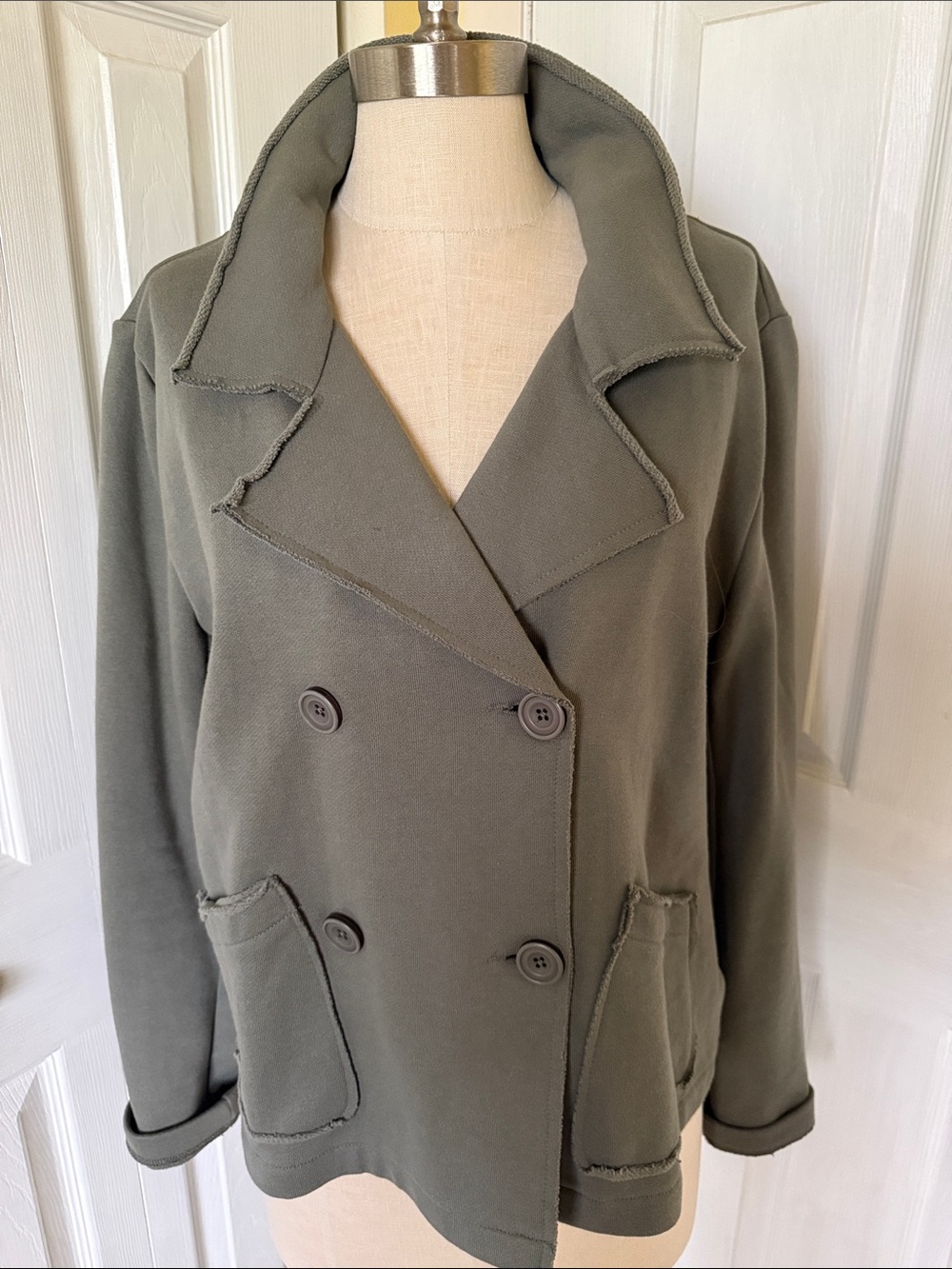 Splendid Olive Green Double-Breasted Peacoat Jacket size M